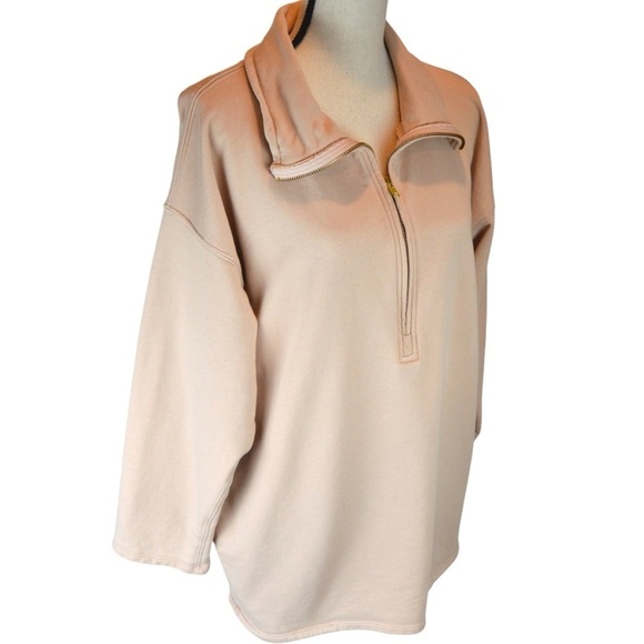 J. Crew University French Terry Half Zip Pullover Sweatshirt, Pale Pink Small - Picture 1 of 9